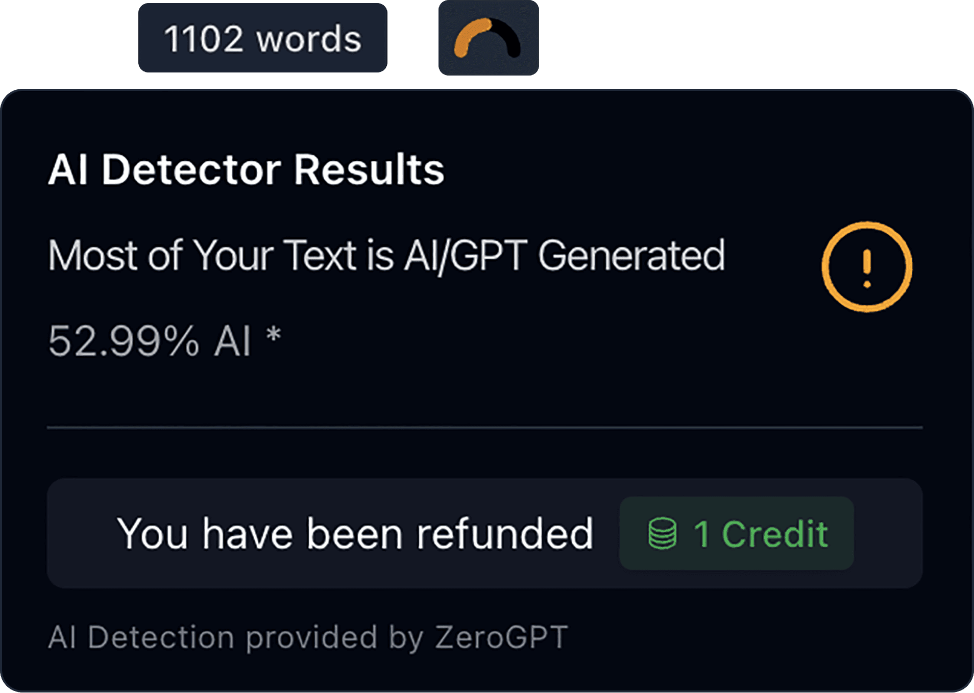 Substandard AI Detector results, with automatic refund